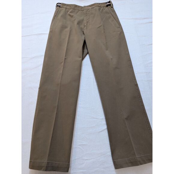 Prada Milano Khaki Cropped Trousers Leather Side Tabs IT 44 (sz 8) Made in Italy